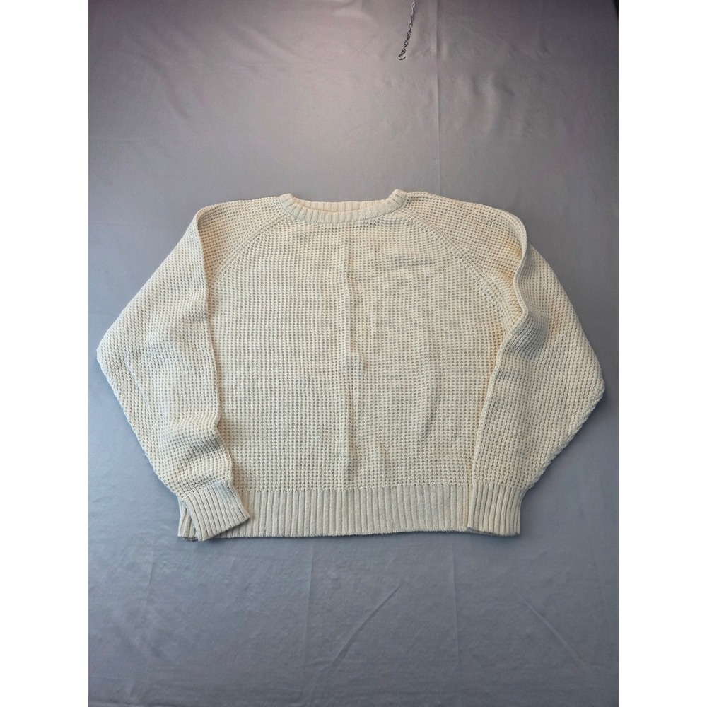 Vintage Cream Waffle Knit Sweater Ramie Cotton Blend XL Raglan Crewneck Pullover